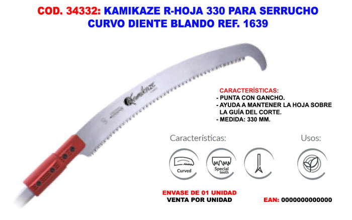 Kamikaze R-Hoja 330 para serrucho curvo con diente blando Kamikaze R-Hoja 330 para serrucho curvo con diente blando