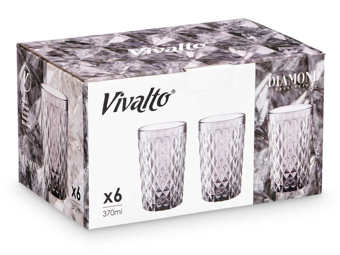 Vivalto Vaso Diamante Gris 370 ml Vidrio 8 x 12.8 x 8 cm (Set de 24)