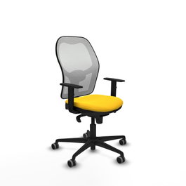 PIQUERAS Y CRESPO Silla de oficina Jorquera con mecanismo Sincro, Similpiel Amarillo y Malla Blanca