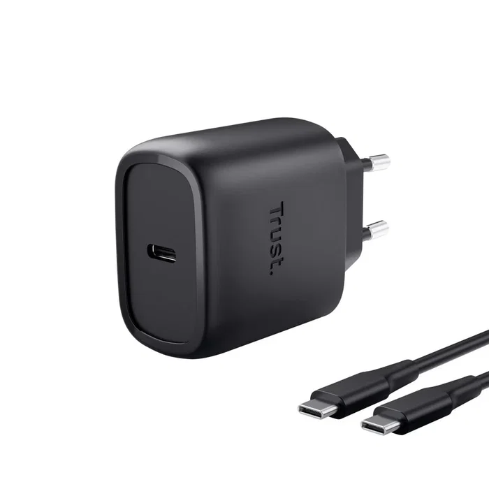 Trust Maxo Cargador Pared GaN 45W USB-C Negro Carga Rápida USB Power Delivery 3.0 Compatible Samsung Incluye Cable USB-C 2m