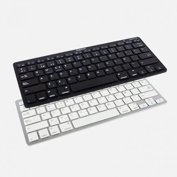 Approx appKBBT02x Teclado Inalámbrico Bluetooth 3.0 Tenkeyless Compacto QWERTY Español con 14 Teclas Multimedia y Alcance 10m - Color Plata