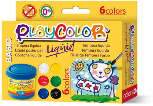 Playcolor Set de 6 Botes de Témpera Líquida Basic de 40 ml, Colores Surtidos