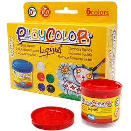 Playcolor Set 6 Botes Témpera Líquida Básic 40 mL C-Surtidos con White-Yellow-Red-Dark green-Dark blue-Black