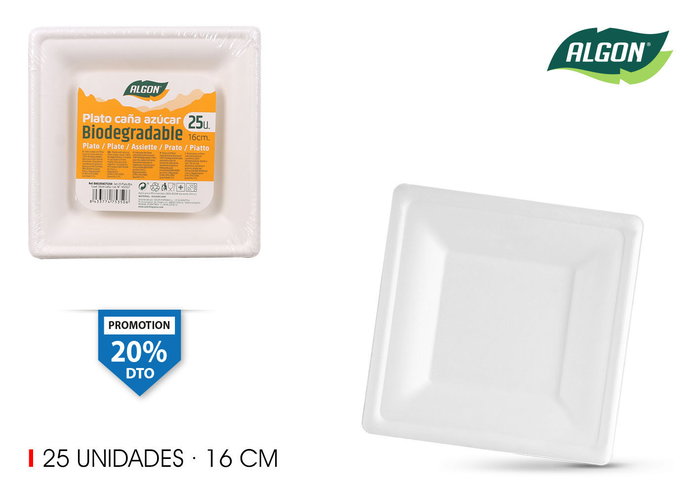 Algon Set 25 Platos Bio Cuadrados 16 cm Caña (12 Unidades) Algon Set 25 Platos Bio Cuadrados 16 cm Caña (12 Unidades)