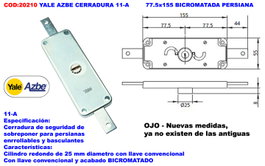 Yale Cerradura AZBE 11-A 77.5x155 Bicromatada Persiana
