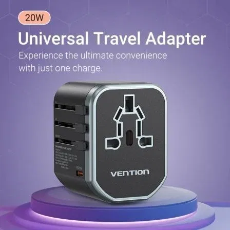 Vention FJCB0 Cargador de Pared Universal para Viaje, 1xUSB Tipo-C, 2xUSB, 20W Carga Rápida Compatible con Enchufe US, AU, UK, EU Vention FJCB0 Cargador de Pared Universal para Viaje, 1xUSB Tipo-C, 2xUSB, 20W Carga Rápida Compatible con Enchufe US, AU, UK, EU