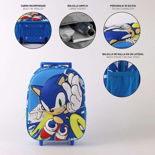 Cerdá Mochila infantil trolley 3D Sonic 25.0 x 30.0 x 12.0 cm para niños a partir de 3 años