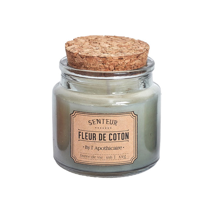 Home Deco Factory Vela Perfumada Colección Apothicaire Almizcle Blanco Flor Algodón Ámbar Tarro Vidrio Corcho Cera Parafina 7 cm