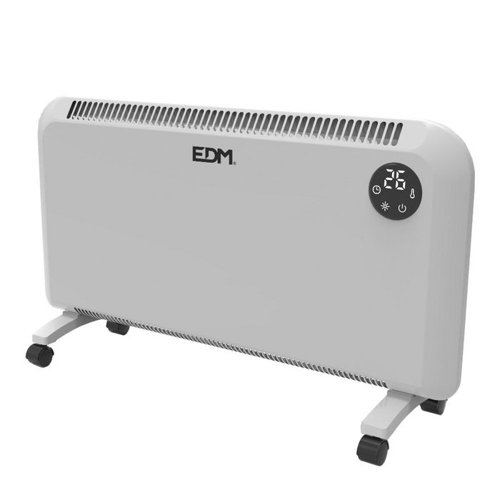 Edm Convector de Aire 2000W con Termostato Digital, Temporizador 24h, IP24, Seguridad Antivuelco, Blanco