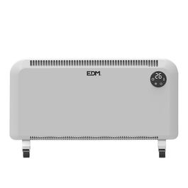 Edm Convector de Aire 2000W con Termostato Digital, Temporizador 24h, IP24, Seguridad Antivuelco, Blanco