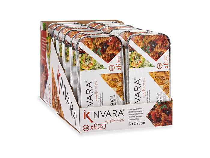 Kinvara Set 6 Bandejas Hondas de Aluminio con Tapa para Horno, 22 x 11.5 x 7.4 cm, 800 ml (Set de 24)