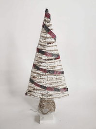 DKD Home Decor Árbol de Navidad con LED de Ratán Plateado Natural 29x12x60 cm