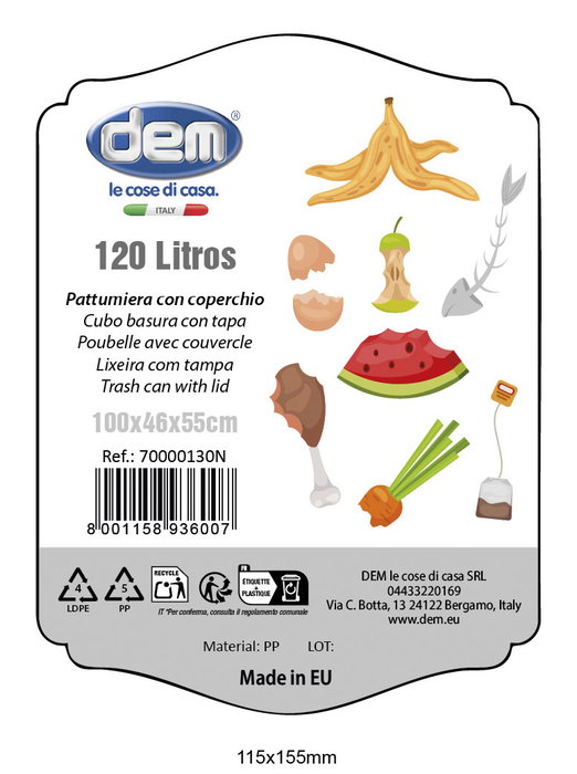 Inde Cubo Basura Con Tapa 120 Lt Negro 47,5 x 57 x 95 cm (2 Unidades)