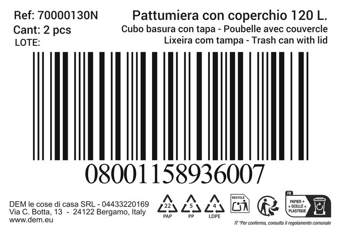 Inde Cubo Basura Con Tapa 120 Lt Negro 47,5 x 57 x 95 cm (2 Unidades)