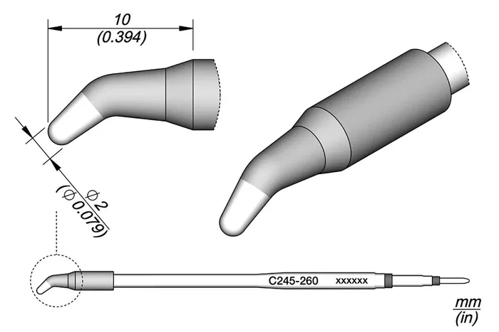 JBC TOOLS Pico cono acodado de 2mm