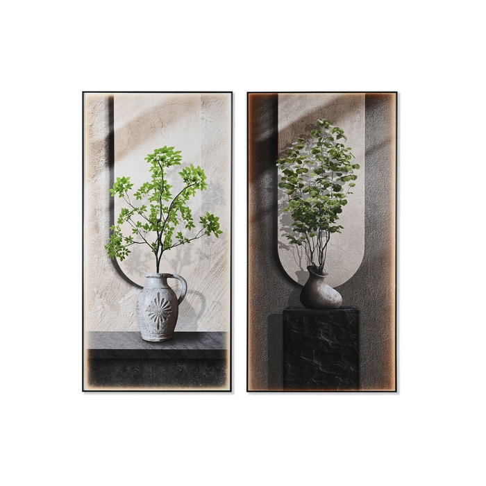 DKD Home Decor Set de 2 Cuadros Jarrón Aluminio y MDF 80x160 cm