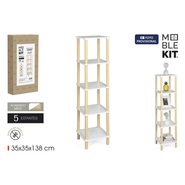 Moblekit Estantería de Madera de 5 Niveles Blanco