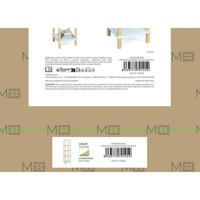 Moblekit Estantería de Madera de 5 Niveles Blanco