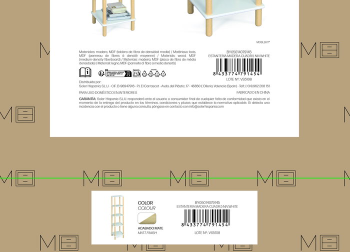 Inde Estanteria Madera Cuadrada 5 Niveles White Moblekit