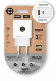 Tech One Tech Cargador GaN TEC2270 65W Blanco con USB-C y USB-A