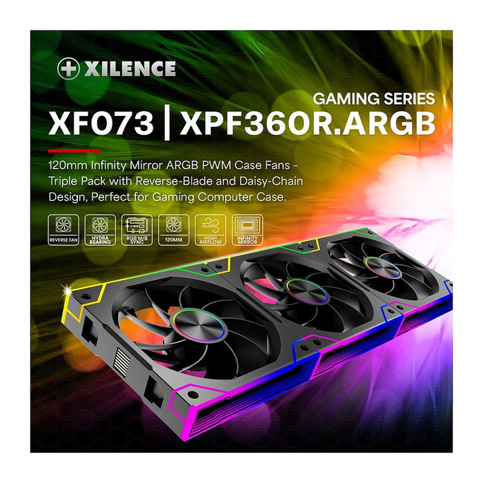 Xilence XPF360R.ARGB Pack de 3 Ventiladores para PC de 120mm PWM ARGB Reversible, Negro, 3 pines, 2000 RPM, 62 CFM