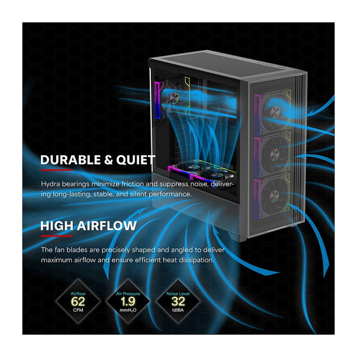 Xilence XPF360R.ARGB Pack de 3 Ventiladores para PC de 120mm PWM ARGB Reversible, Negro, 3 pines, 2000 RPM, 62 CFM