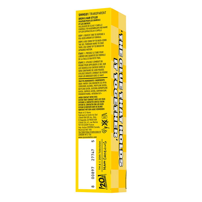 NYX #Transparent The Simpsons Gel Pegamento Cejas y Cabello 2 en 1 Transparente 7 ml - Mega Pegamento Inspirado en Marge Simpson