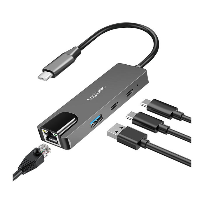 LogiLink Hub USB 3.2 Gen1 con 3 puertos y adaptador Ethernet Gigabit de 2.5G LogiLink Hub USB 3.2 Gen1 con 3 puertos y adaptador Ethernet Gigabit de 2.5G