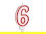 Arte Regal Vela Cumpleaños Número 6 Blanca con Borde Rojo 4.2 x 8.2 x 1 cm (Set de 72)