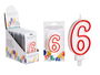 Arte Regal Vela Cumpleaños Número 6 Blanca con Borde Rojo 4.2 x 8.2 x 1 cm (Set de 72)