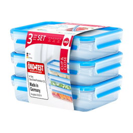 Emsa 515645 Food Clip & Close 1,2 L, Set de 3 piezas, Transparente/Azul