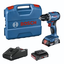Bosch Professional GSR 18 V Taladro con 2 Baterías 2.0Ah, Cargador y 82 Piezas en L Case