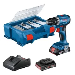 Bosch Professional GSR 18 V Taladro + 2 Baterías 2.0AH + Cargador + 82 Piezas en L Case BOS4059952635682