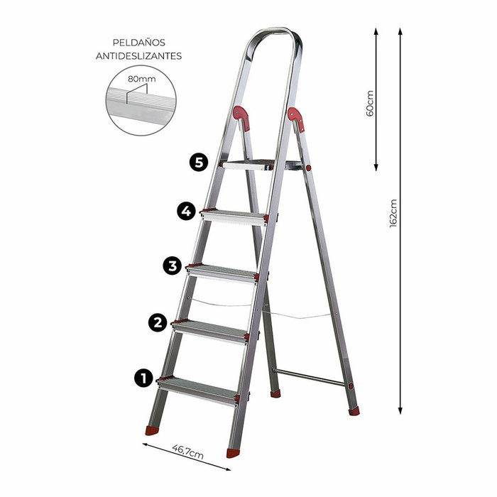 Rolser Escalera de Aluminio de 5 Peldaños 101 cm