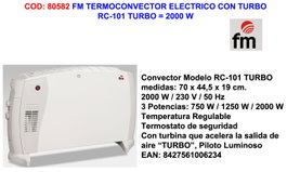 FM Termoconvector Eléctrico con Turbo RC-101 2000 W