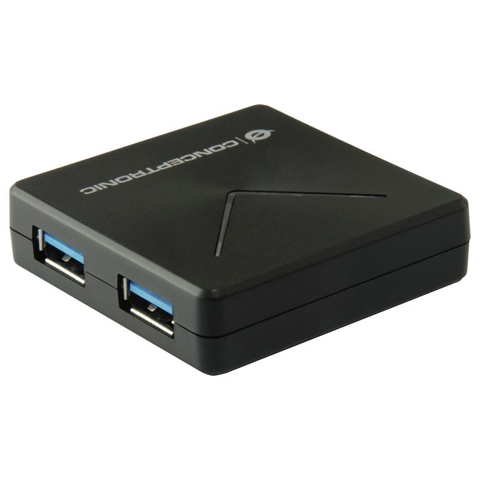 Conceptronic 4-Port Hub USB 3.0 Mini-B a 4xUSB-A 3.0, Alimentación por Red, Negro