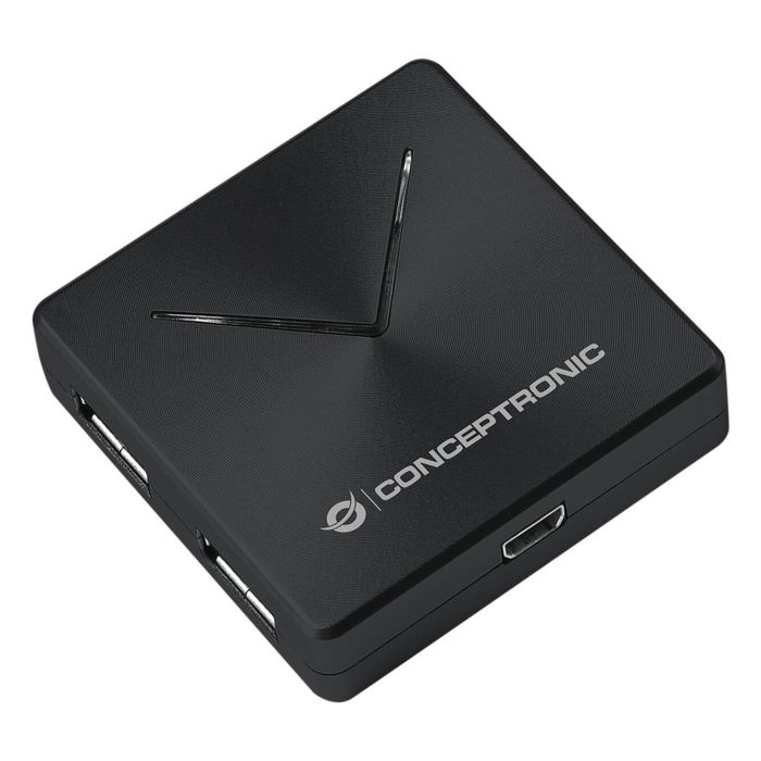 Conceptronic 4-Port Hub USB 3.0 Mini-B a 4xUSB-A 3.0, Alimentación por Red, Negro