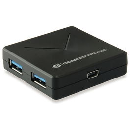 Conceptronic 4-Port Hub USB 3.0 Mini-B a 4xUSB-A 3.0, Alimentación por Red, Negro