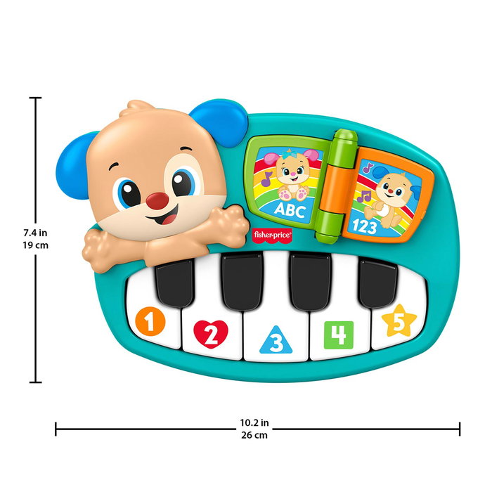 Fisher-Price Jmm47 Piano Perrito Ríe y Aprende - Juguete Electrónico de Piano para Bebé +12 Meses con Música, Luces y Sonidos en Español, Inglés, Francés y Alemán