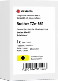 Agfa Photo Cinta mecanográfica Negro sobre amarillo compatible con Brother TZe-651