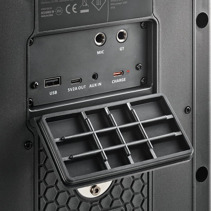 NGS Altavoz Portátil NGS WILD BASH Bluetooth 5.4, 50W RMS, Portátil con Ruedas, Luces LED RGB, Resistente al Agua IPX6, USB/AUX, Batería Extraíble, para Fiestas