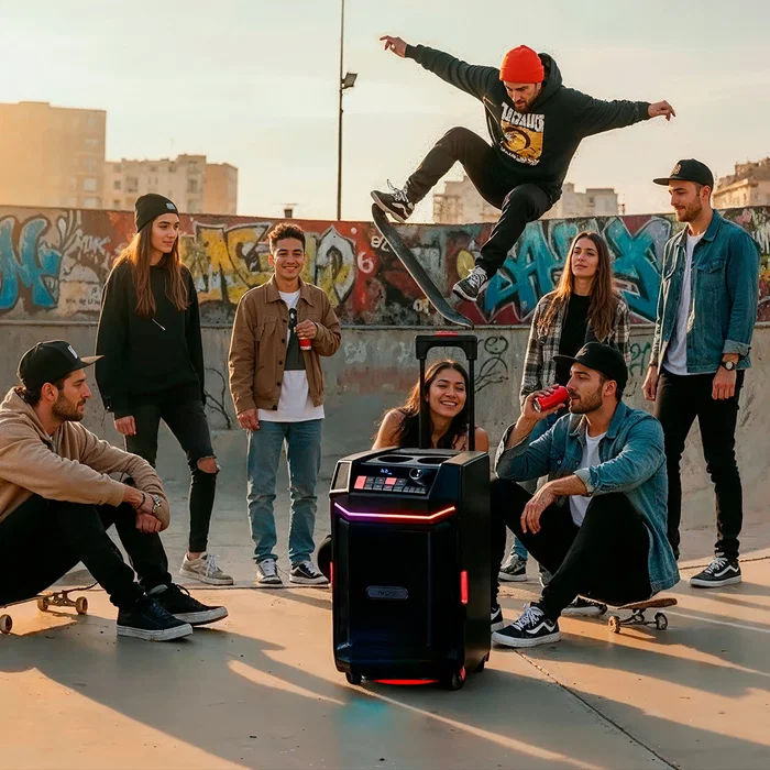 NGS Altavoz Portátil NGS WILD BASH Bluetooth 5.4, 50W RMS, Portátil con Ruedas, Luces LED RGB, Resistente al Agua IPX6, USB/AUX, Batería Extraíble, para Fiestas