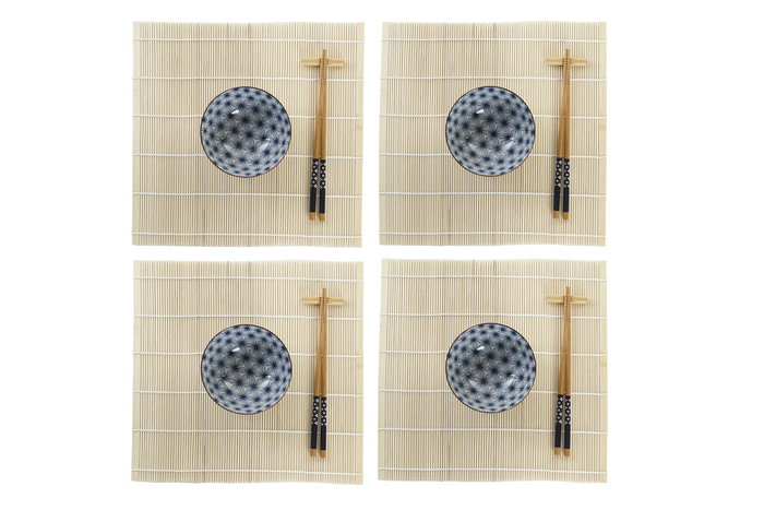 DKD Home Decor Sushi Set 16 Piezas Bambú y Gres Azul