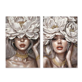 DKD Home Decor Cuadro Lienzo MDF 60x3x90 Chica Flores (Pack de 2)
