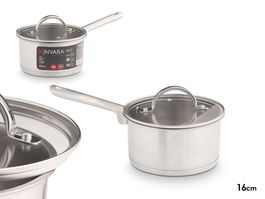 Kinvara Cazo Inducción con Tapa de Cristal, Acero Inoxidable, 16 cm, 1L (Set de 8)