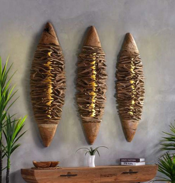 DKD Home Decor Lámpara Aplique Raíz de Teca Reciclada 49x10x140