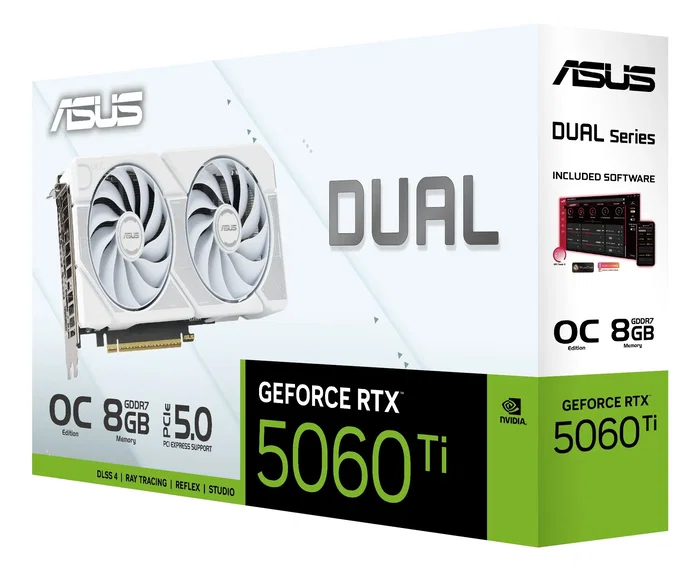 Asus Tarjeta Gráfica DUAL-RTX5060TI-O8G-WHITE GeForce RTX 5060 Ti OC White Edition 8GB GDDR7