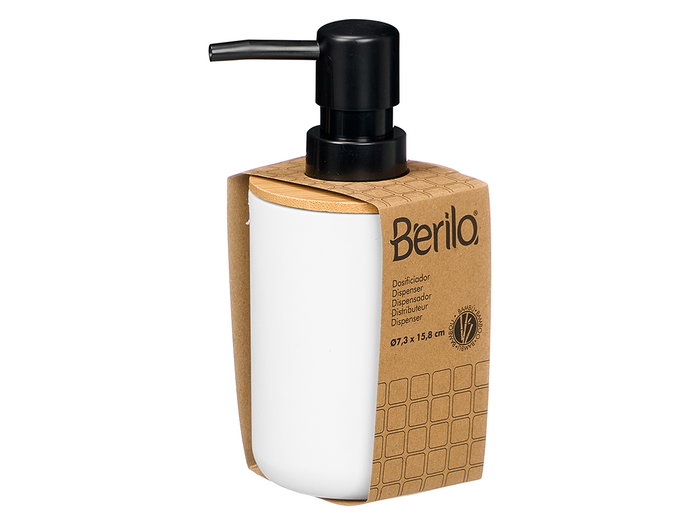 BERILO Dosificador de Plástico y Bambú Blanco-Negro