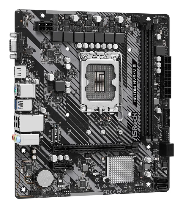ASRock H610M-HVS/M.2 R2.0 - Placa Base Intel H610 Socket LGA 1700 Micro ATX con 2x DDR4, HDMI, VGA, PCIe 4.0 y Ranura M.2
