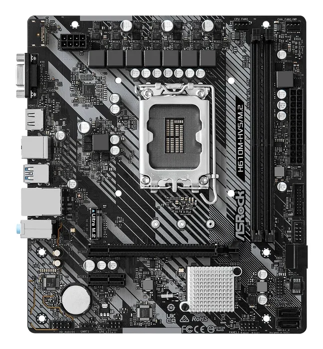 ASRock H610M-HVS/M.2 R2.0 - Placa Base Intel H610 Socket LGA 1700 Micro ATX con 2x DDR4, HDMI, VGA, PCIe 4.0 y Ranura M.2